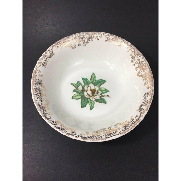 Stetson Serving Bowl Camille Pattern White Flower Gold Filigree 22 KT Gold VTG - Picture 1 of 8